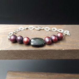 7 Inch Sterling Silver Dark Faceted Shell And Real Pearls Bracelet